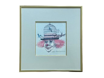 Bob Halloway Limited Edition 584/600, Clown With Birds. Framed Under Glass