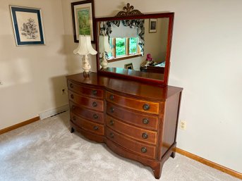 Vintage Dixie Furniture Mahogany Double Bow Front Dresser With Mirror