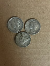 Lot Of 3 Mercury Dimes 90 Silver