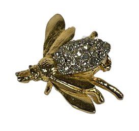 Vintage Gold Tone Rhinestone Bug Pin Brooch
