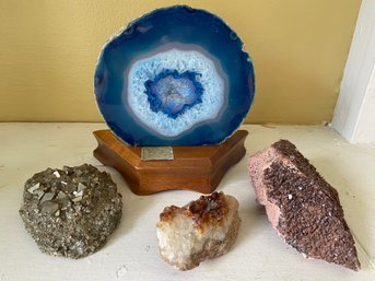 Crystal Collection Of Agate, Vanadium, Pyrite Cluster, Citrine Geode 2.5in To 5in Wide