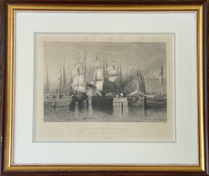 Wharf And Shipping, New York Engraving By William Pate & Co.