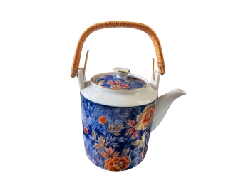 Gorgeous Asian Inspired Ceramic Teapot With Natural Wicker Handle