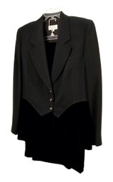 Valentino Miss V Black Wool And Velvet Peplum Suit Made In Italy Size 16