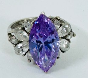 STUNNING STERLING SILVER PURPLE AND WHITE CZ RING