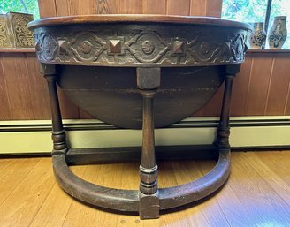 Oak Demilune Drop Leaf Table With Carved Apron