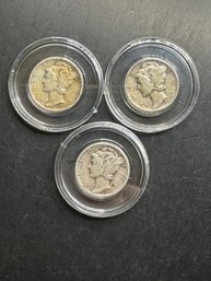 3 Mercury Dimes 1945, 1945-D, 1945-S