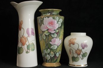 Lot Of 3 Vintage Japanese Painted Vases