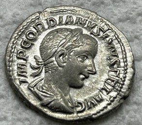 Ancient Roman EMPEROR GORDION III SILVER DENARIUS- 240 A.D.  High Grade Condition!