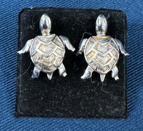 Sterling Silver Pierced Turtle Earrings