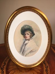 Beautiful Antique Watercolor Painting Of Lovely Lady In Bonnet By A N COOPER - Very Nice Painting - Well Done