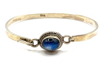 Vintage Sterling Silver Glowing Blue Stone Ornate Bracelet