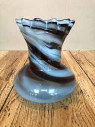 Brown & Blue Swirl Glass Vase.   A3