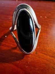 Gorgeous Black Onyx And Sterling Bezel Ring