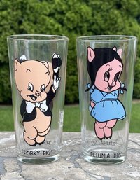 1973 Pepsi Collector Series Warner Bros. Porky And Petunia Pig 6.5' Drinking Glasses