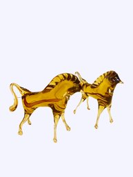 VTG Murano Art Amber Glass Horse Figurines Italy