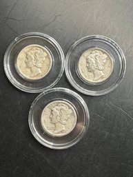 3 Mercury Dimes 1944, 1944-D, 1944-S