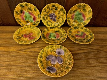 French Sarreguemines Fruit Decorated Dessert Plates