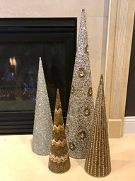 Set Of 4 PIER ONE Bling Holiday Cone Trees