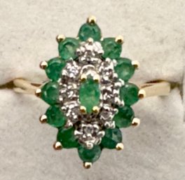 10K GOLD EMERALD AND DIAMOND RING