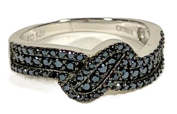 Contemporary Sterling Silver Ladies Ring Set With Black Stones