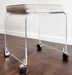 A Vintage Lucite Vanity Seat With Suede Cushion