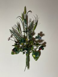 A PAIR OF PAINTED METAL FLORAL DECORATIONS