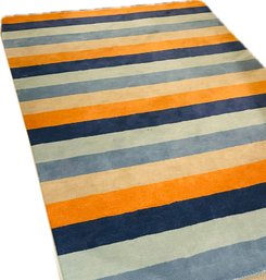 The Land Of Nod Multicolored Stripe Design Wool Face 5 X 8 Area Rug