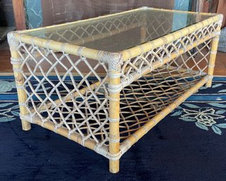 Mid Century Nautical Look Bamboo And Glass Cocktail Table
