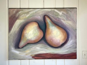 Pair Of Pears On Pale Lilac And White Background, Signed