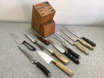 Mixed Knife Lot With Block