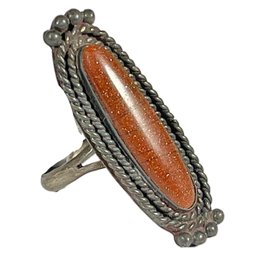 Southwestern Vintage Large Native American Indian Ring W Goldstone Size 9