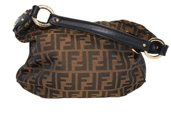 Fendi Canvas Leather Trim Shoulder Bag