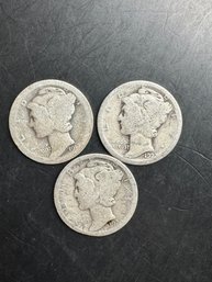 3 Mercury Dimes 1917, 1920, 1923