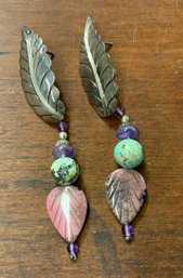 JULIA ETSITTY Navajo Sterling Silver Turquoise & Stone Drop Dangle Earrings