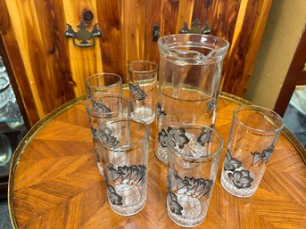 Beautiful  Mid Century Pitcher And Glasses