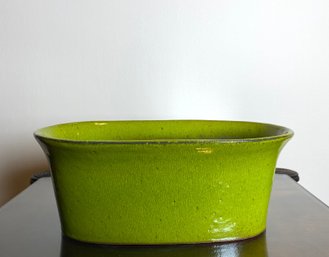 Pea Green Flared Rim Art Pottery Oval Bowl