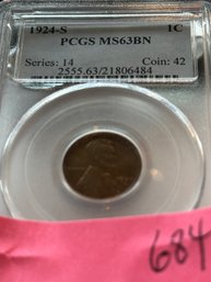 Lincoln Reverse Wheat  (1909-1958)  1924-S  1C  PCGS  MS 63 BN