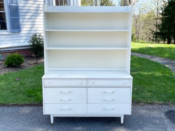 A Vintage Mid Century Modern Two Piece Dresser And Bookshelf Hutch