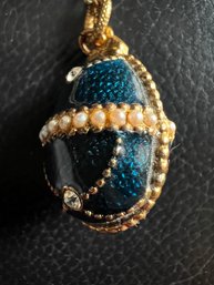 Pearl Pave Embellished Enamel Egg Necklace Set In Gold