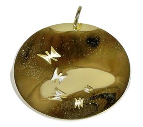 Large Contemporary Signed Round Pendant Having Butterflies
