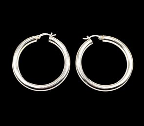 Sterling Silver Puffy Hoop Earrings