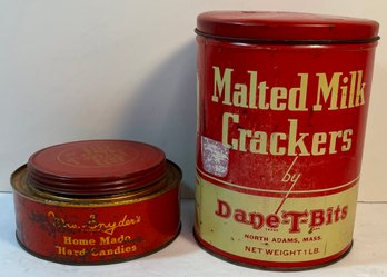 Vintage Red Crackers And Candy Tins