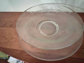 Large Etched Glass Bowl & Glass Plate