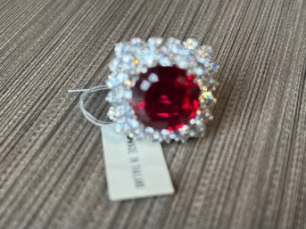 Large Rhinestone And Ruby Tourmaline Crystal Statement Ring