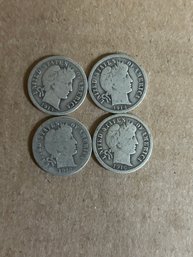 Lot Of 4 Barber Dimes 90 Silver