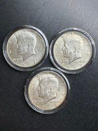 3 Kennedy Silver Half Dollars 1967, 1968-D, 1969-D