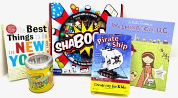 For Kids: New In Box Shaboom Game, Guides To New York & DC, Pirate Ship Kit & New Crayola Crayon Set