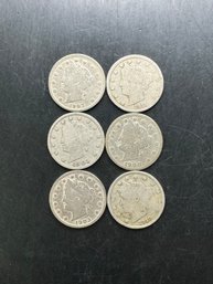 6 V Nickels 1900, 1903, 1905, 1907, 1910, 1911