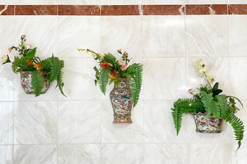 A Trio Of Wall Hanging Asian Vases